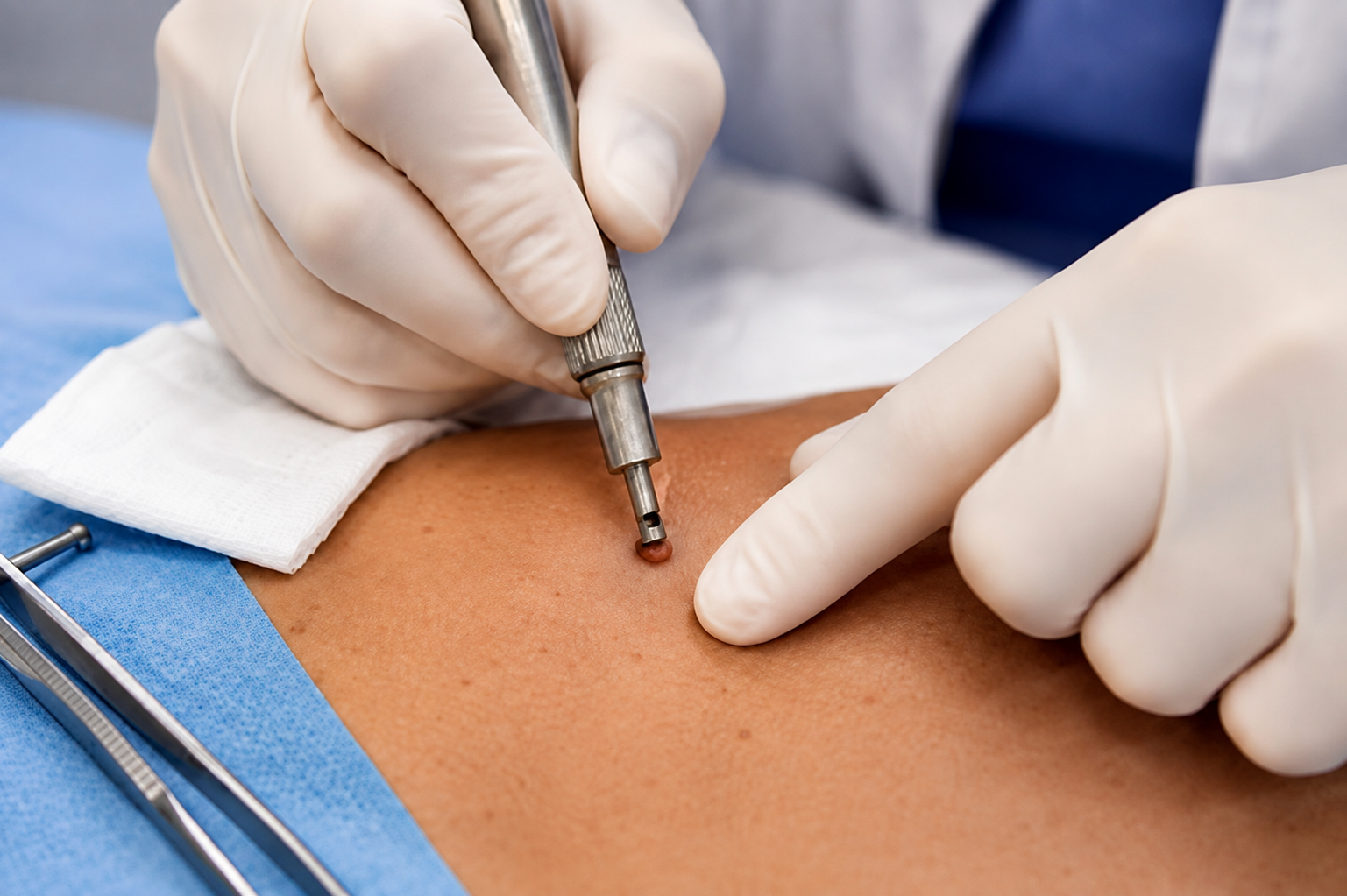 Biópsia de pele realizada por dermatologista